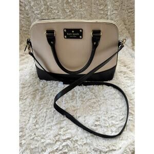 KATE SPADE Wellesley Rachelle Black/Ivory Pebbled Leather Dome Satchel Purse Bag